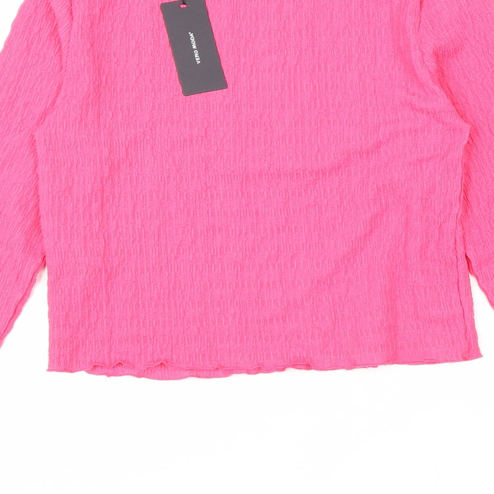 Vera Moda Womens Pink Polyester Cropped T-Shirt Size M Round Neck