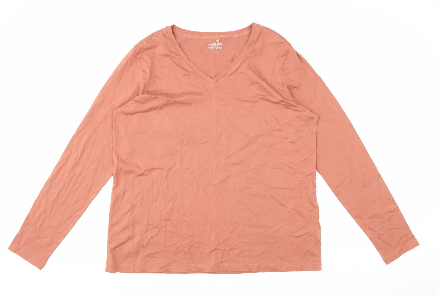 Lands' End Womens Beige 100% Cotton Basic T-Shirt Size L V-Neck