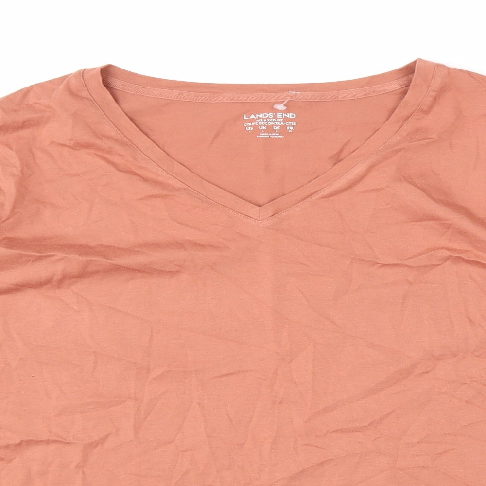 Lands' End Womens Beige 100% Cotton Basic T-Shirt Size L V-Neck