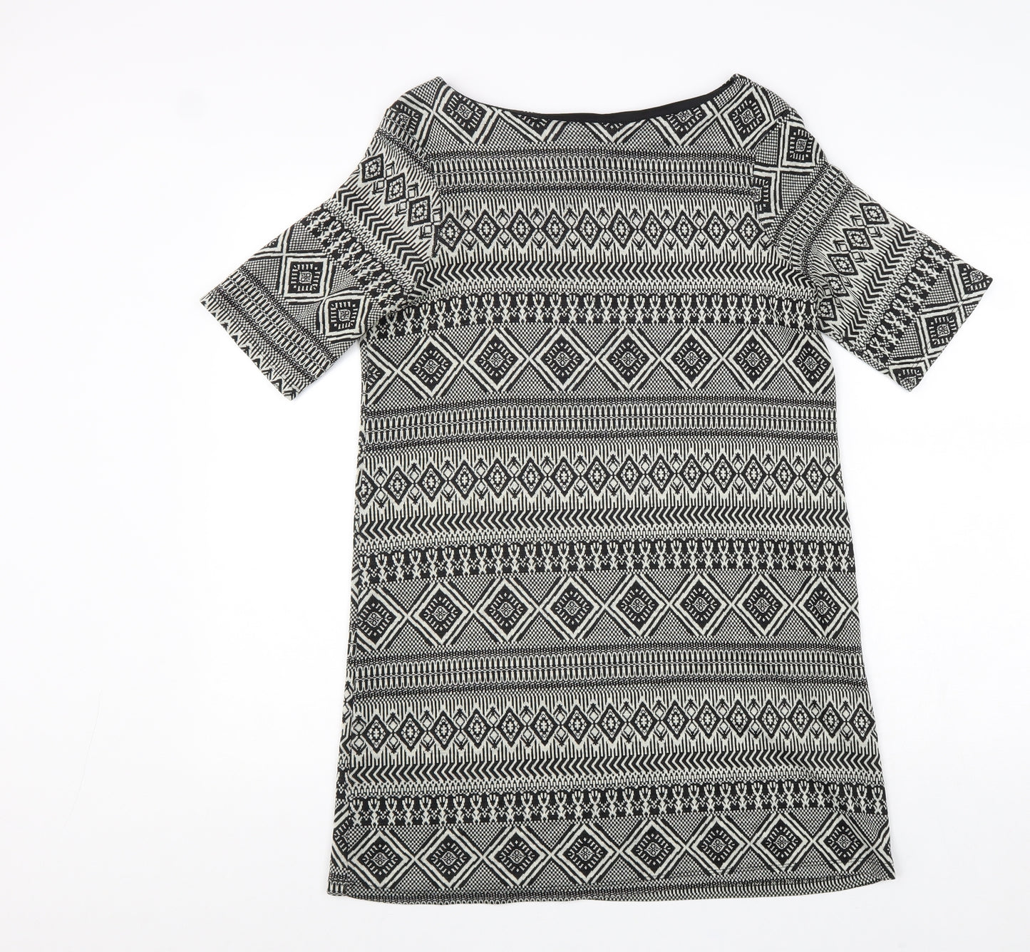 River Island Womens Black Geometric Polyester A-Line Size 10 Boat Neck Pullover