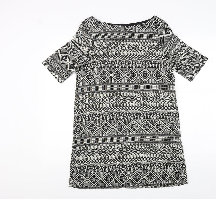 River Island Womens Black Geometric Polyester A-Line Size 10 Boat Neck Pullover