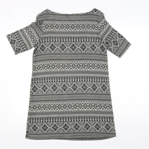 River Island Womens Black Geometric Polyester A-Line Size 10 Boat Neck Pullover