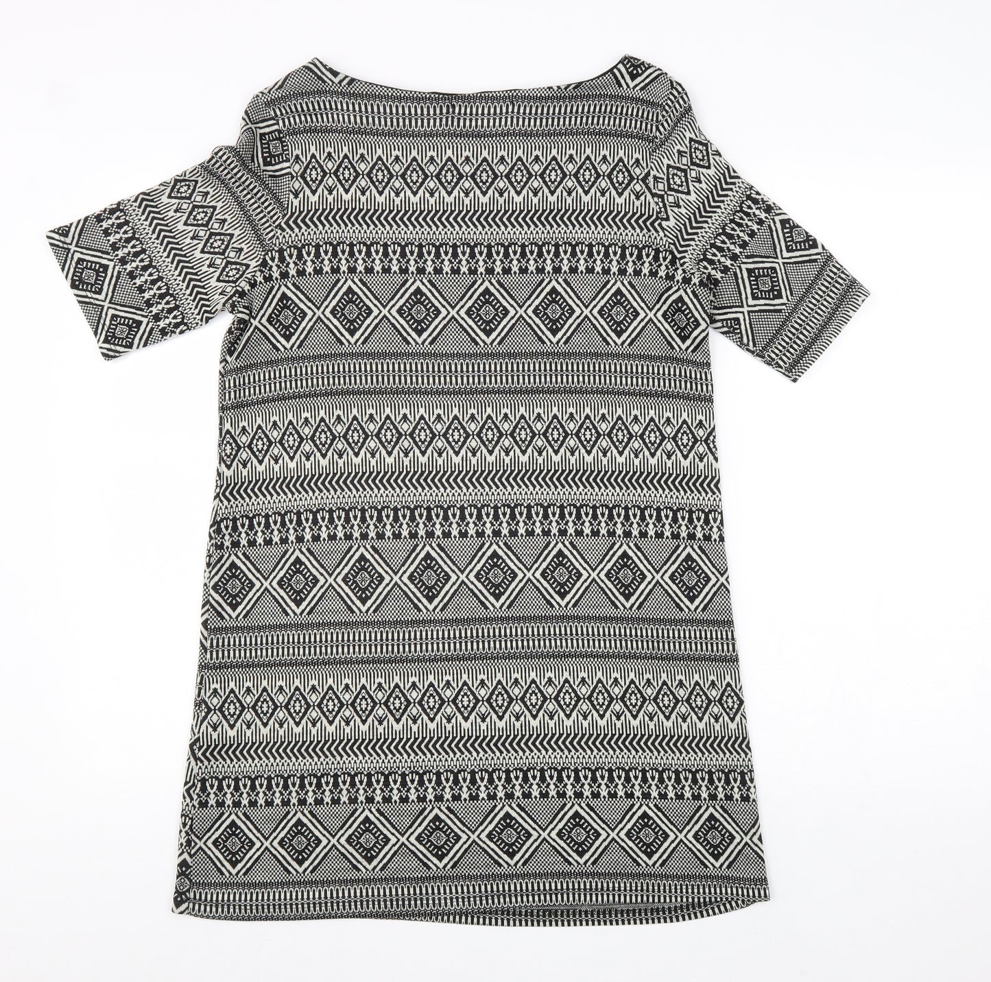 River Island Womens Black Geometric Polyester A-Line Size 10 Boat Neck Pullover