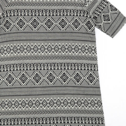 River Island Womens Black Geometric Polyester A-Line Size 10 Boat Neck Pullover