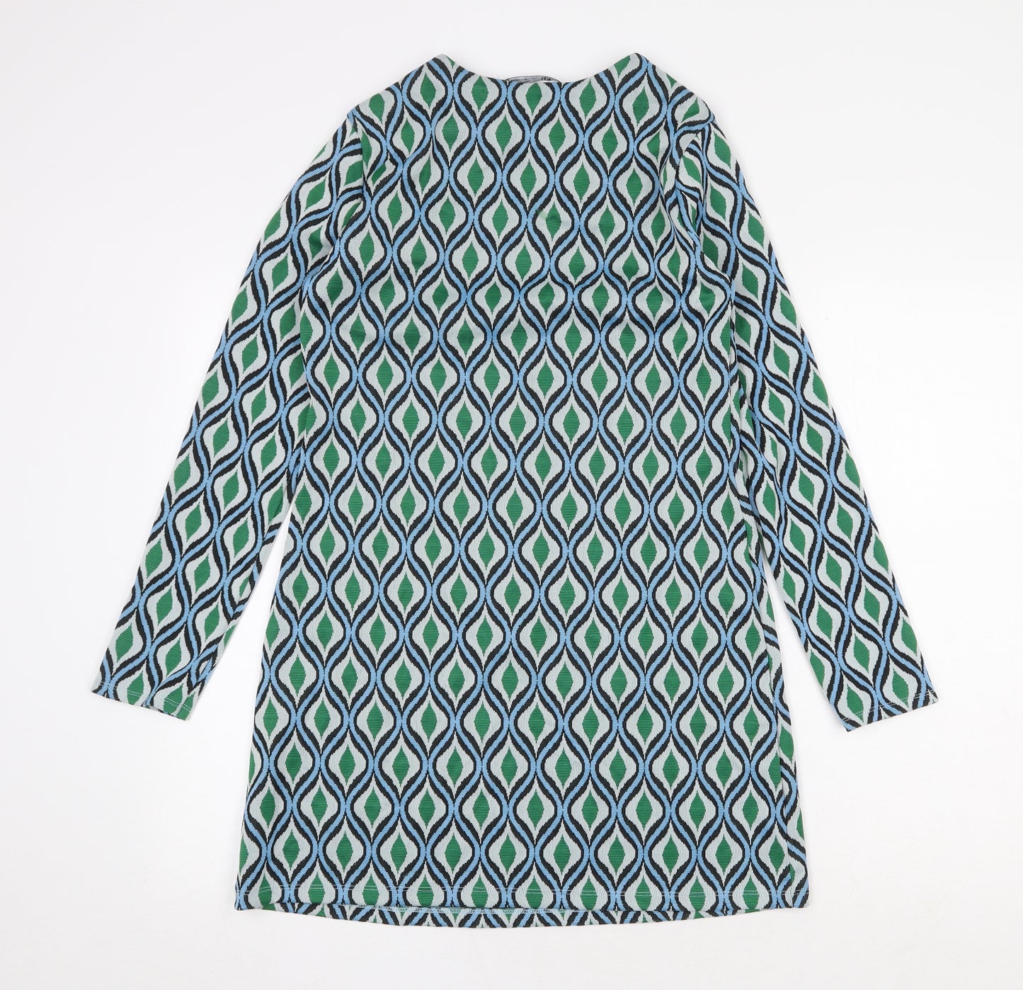 Zara Womens Multicoloured Geometric Polyamide Shift Size M Round Neck Pullover