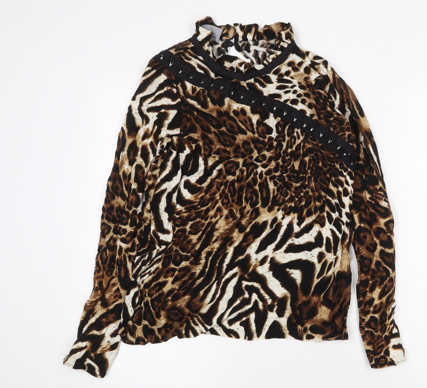 Reclaimed Vintage Womens Brown Animal Print Viscose Basic Blouse Size M Round Neck - Leopard Print