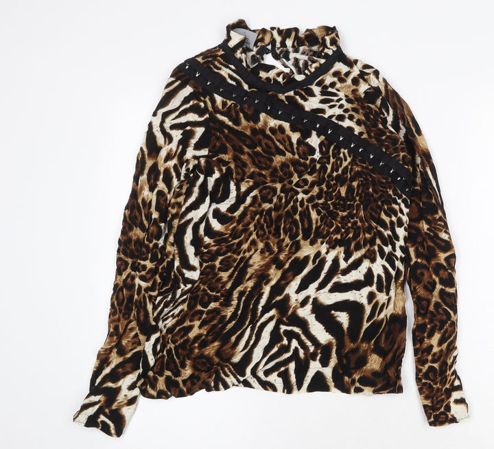 Reclaimed Vintage Womens Brown Animal Print Viscose Basic Blouse Size M Round Neck - Leopard Print