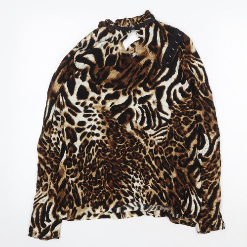Reclaimed Vintage Womens Brown Animal Print Viscose Basic Blouse Size M Round Neck - Leopard Print