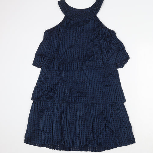 VILA Womens Blue Geometric Viscose Shift Size XS Round Neck Pullover