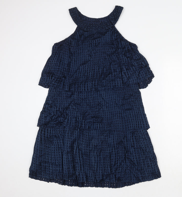 VILA Womens Blue Geometric Viscose Shift Size XS Round Neck Pullover
