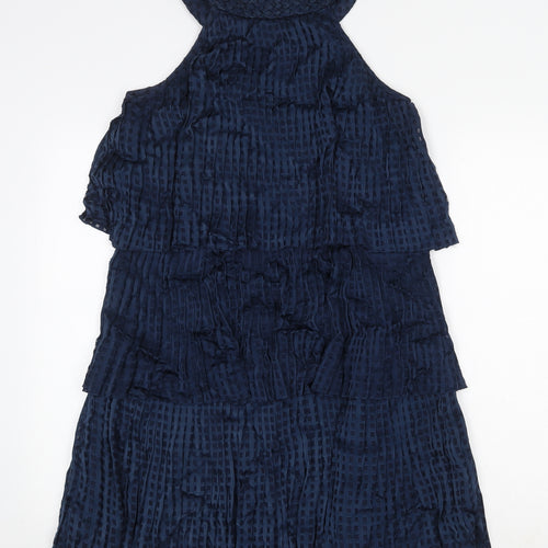 VILA Womens Blue Geometric Viscose Shift Size XS Round Neck Pullover