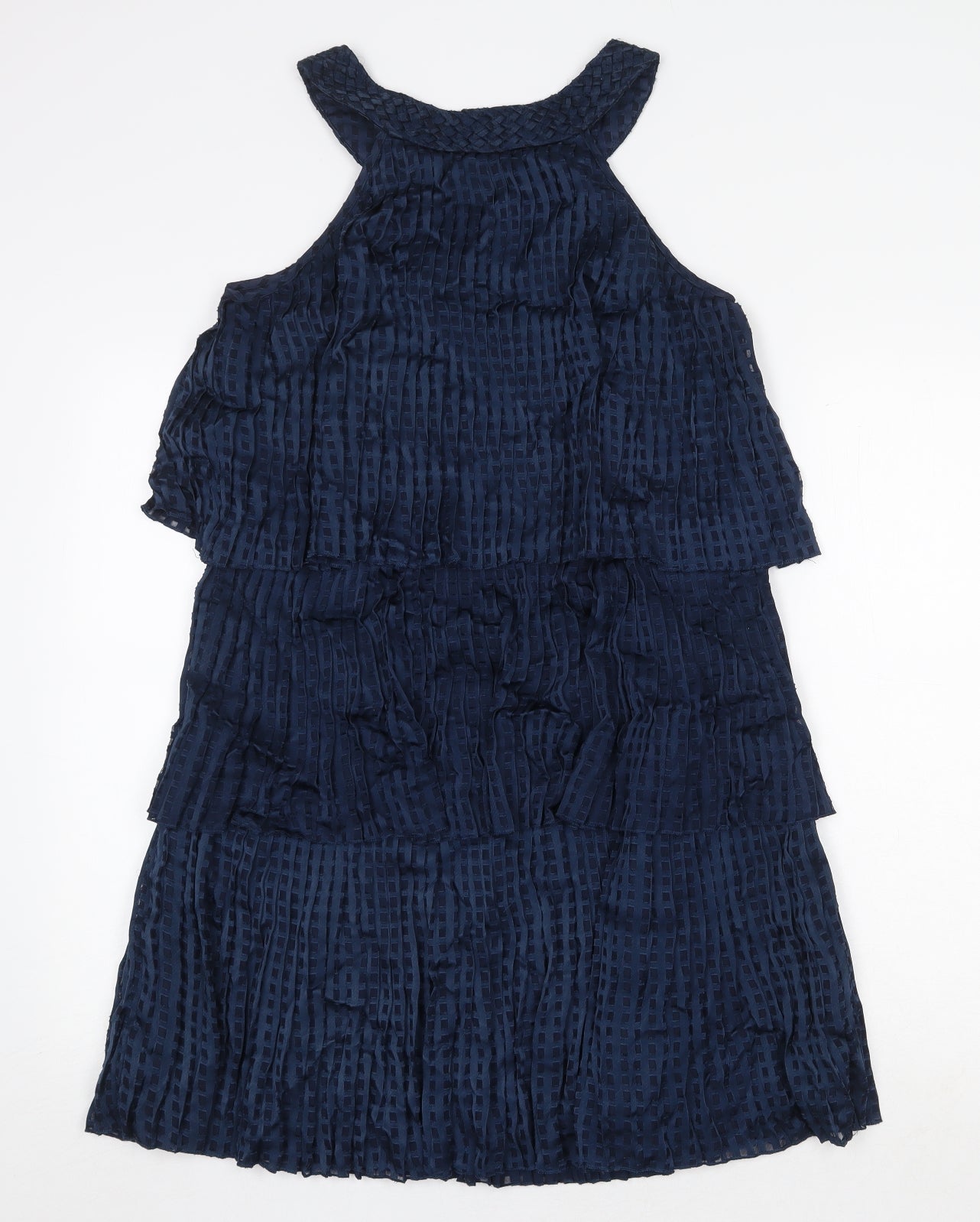 VILA Womens Blue Geometric Viscose Shift Size XS Round Neck Pullover