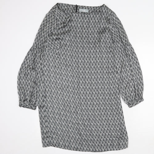 Wallis Womens Grey Geometric Polyester Shift Size 14 Scoop Neck Zip