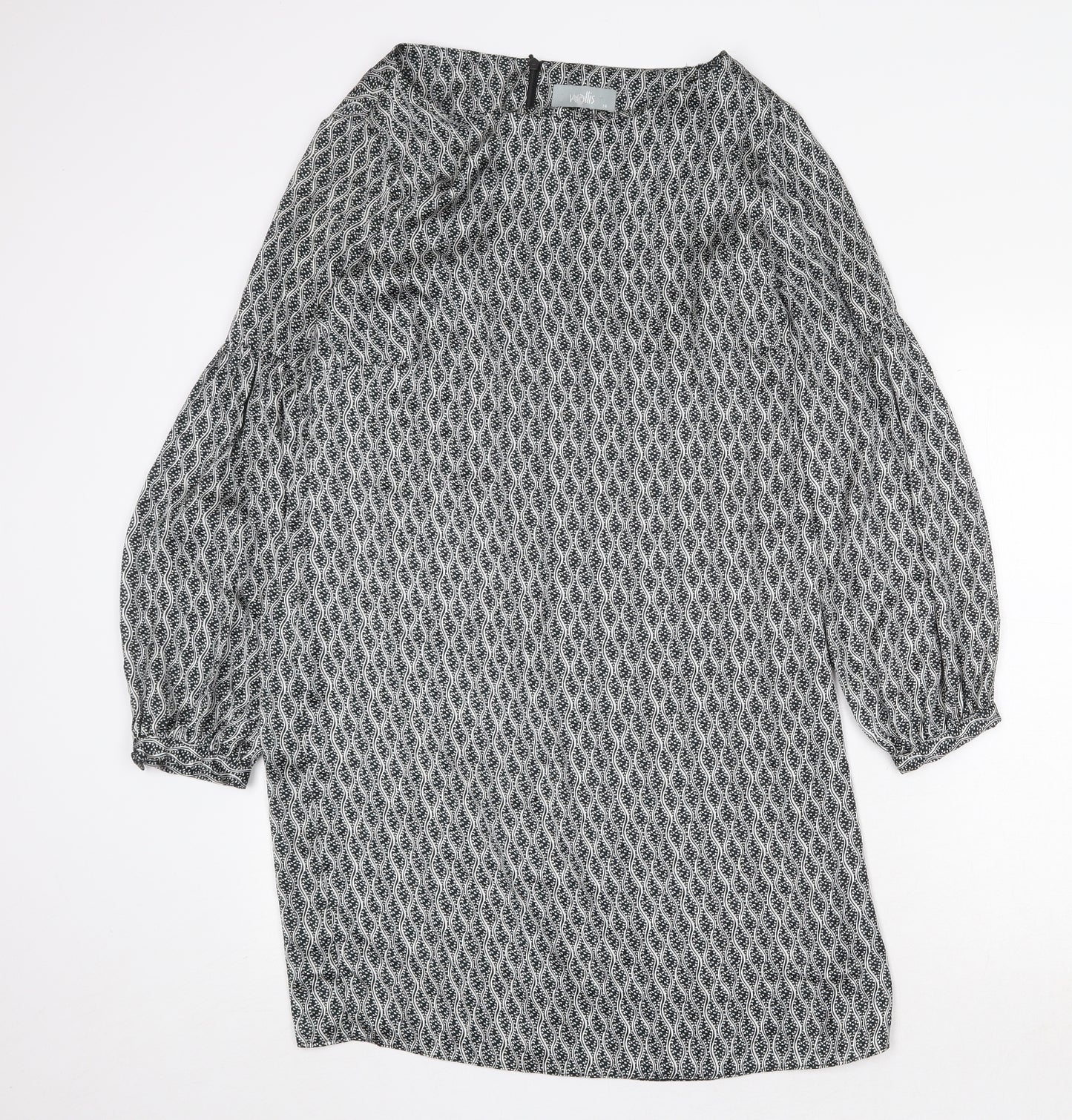 Wallis Womens Grey Geometric Polyester Shift Size 14 Scoop Neck Zip