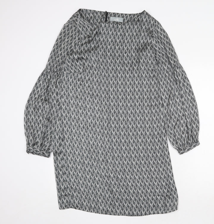 Wallis Womens Grey Geometric Polyester Shift Size 14 Scoop Neck Zip