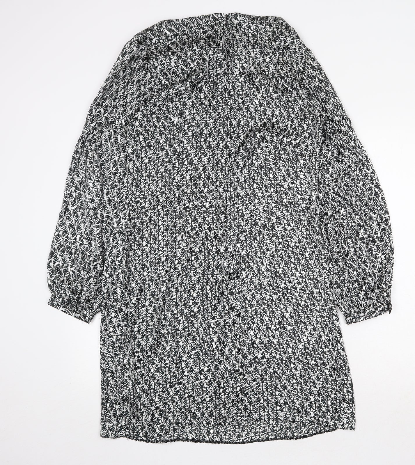 Wallis Womens Grey Geometric Polyester Shift Size 14 Scoop Neck Zip