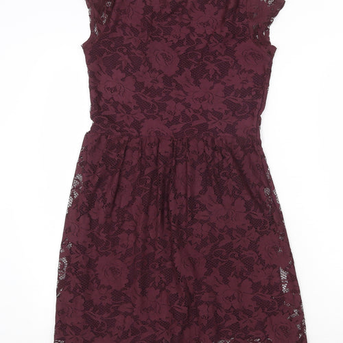 Dorothy Perkins Womens Red Floral Polyester A-Line Size 8 Scoop Neck Pullover