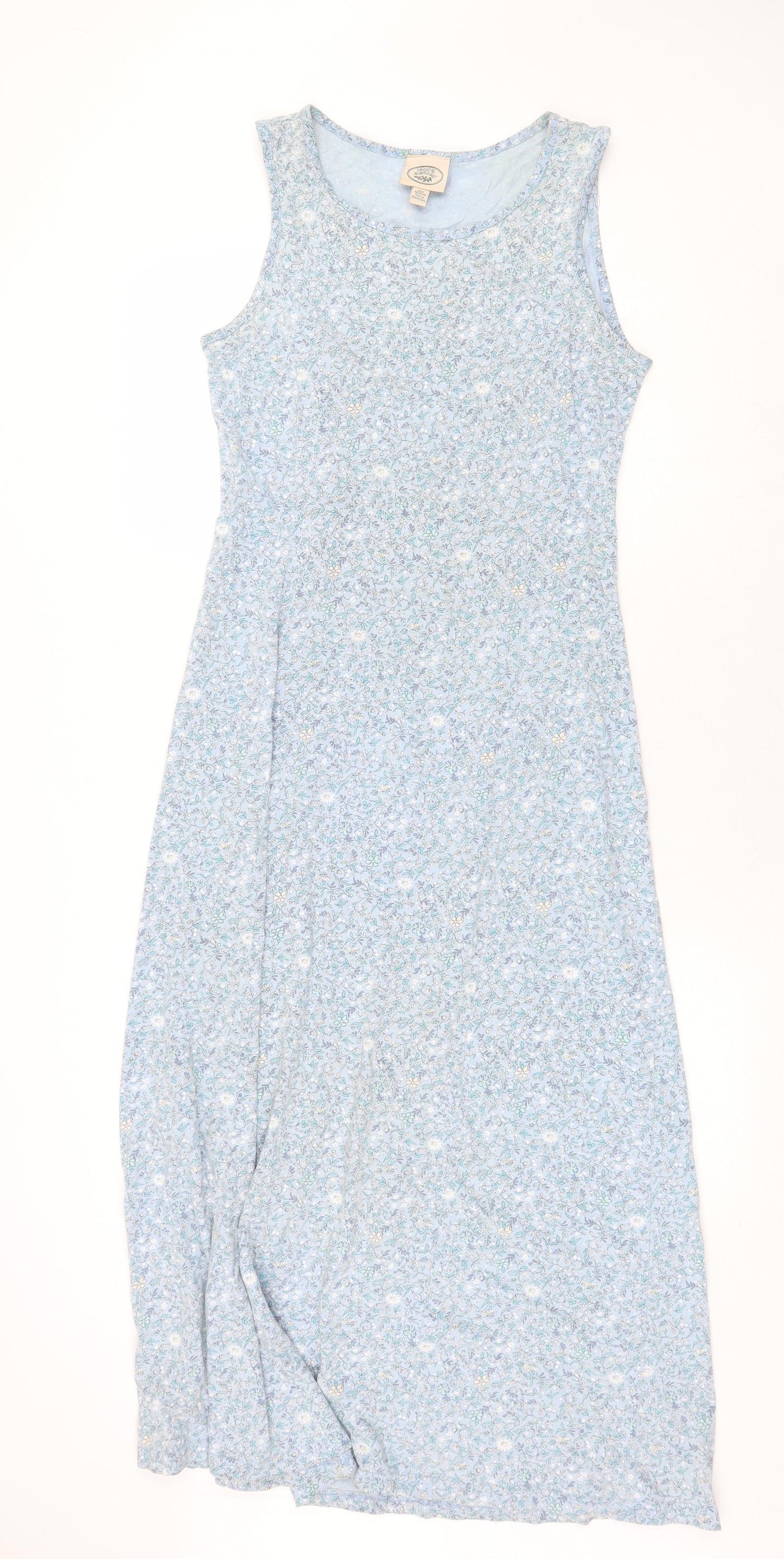 Laura Ashley Womens Blue Floral 100% Cotton Maxi Size M Scoop Neck Pullover