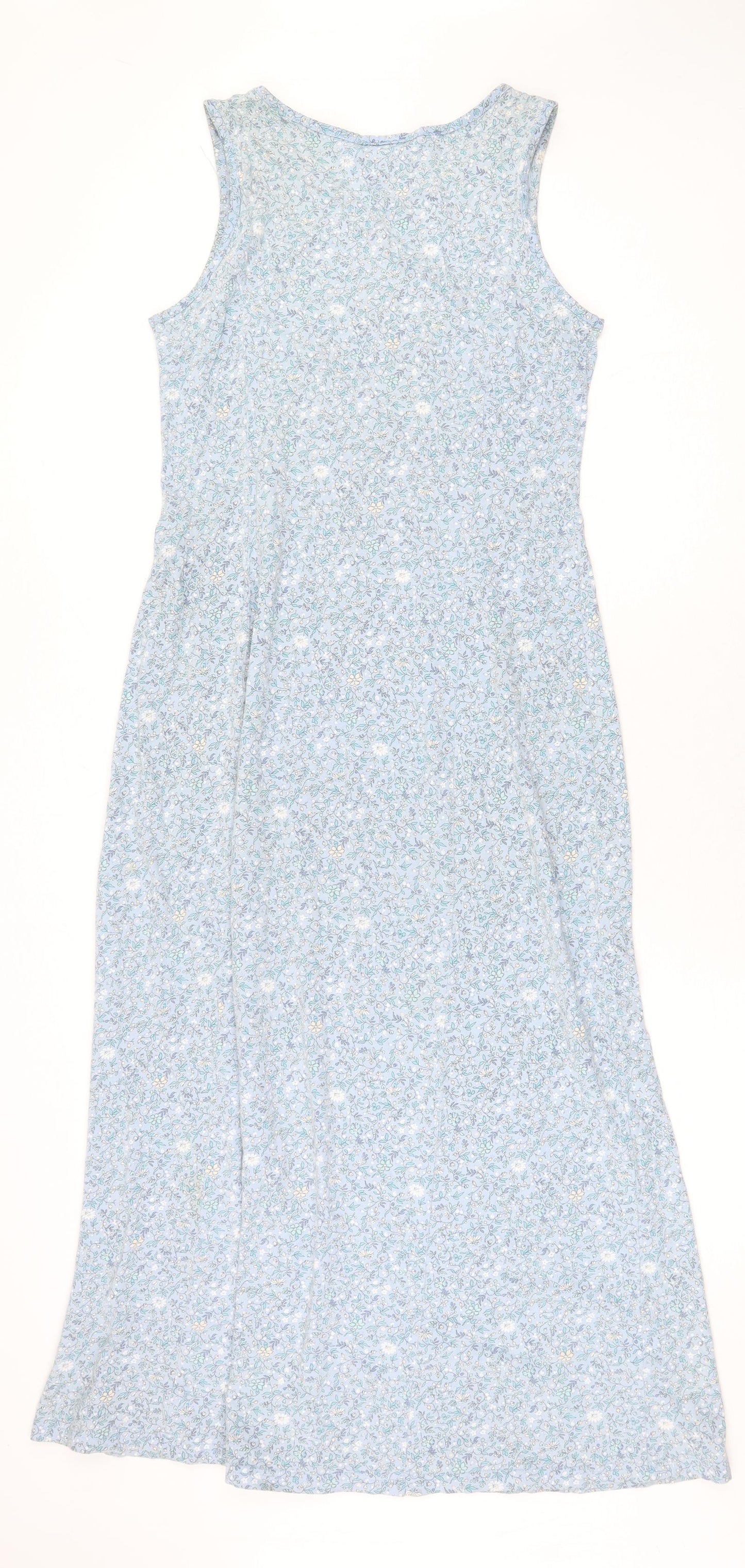 Laura Ashley Womens Blue Floral 100% Cotton Maxi Size M Scoop Neck Pullover