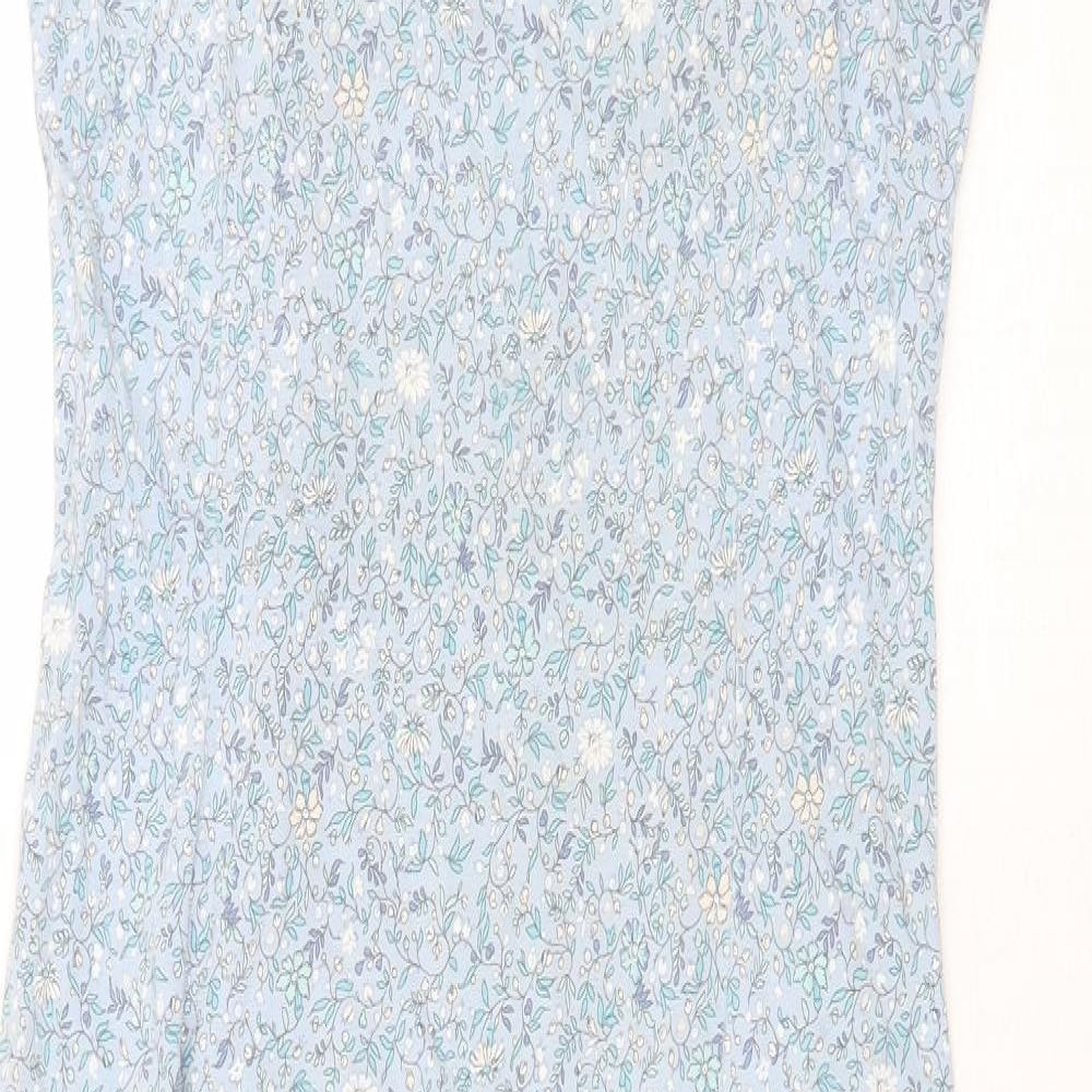 Laura Ashley Womens Blue Floral 100% Cotton Maxi Size M Scoop Neck Pullover