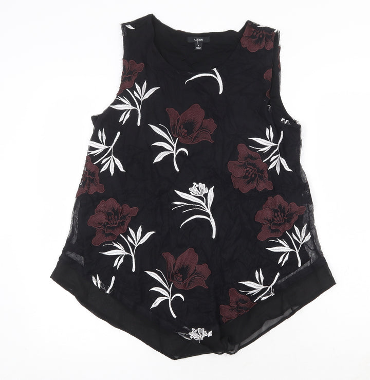 Alfani Womens Black Floral Nylon Basic Tank Size M Round Neck