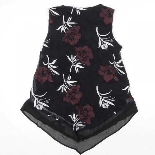 Alfani Womens Black Floral Nylon Basic Tank Size M Round Neck