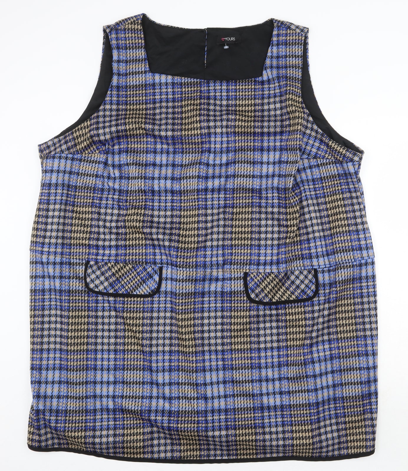 Love Yours Womens Blue Plaid Polyester Pinafore/Dungaree Dress Size 30 Square Neck Button