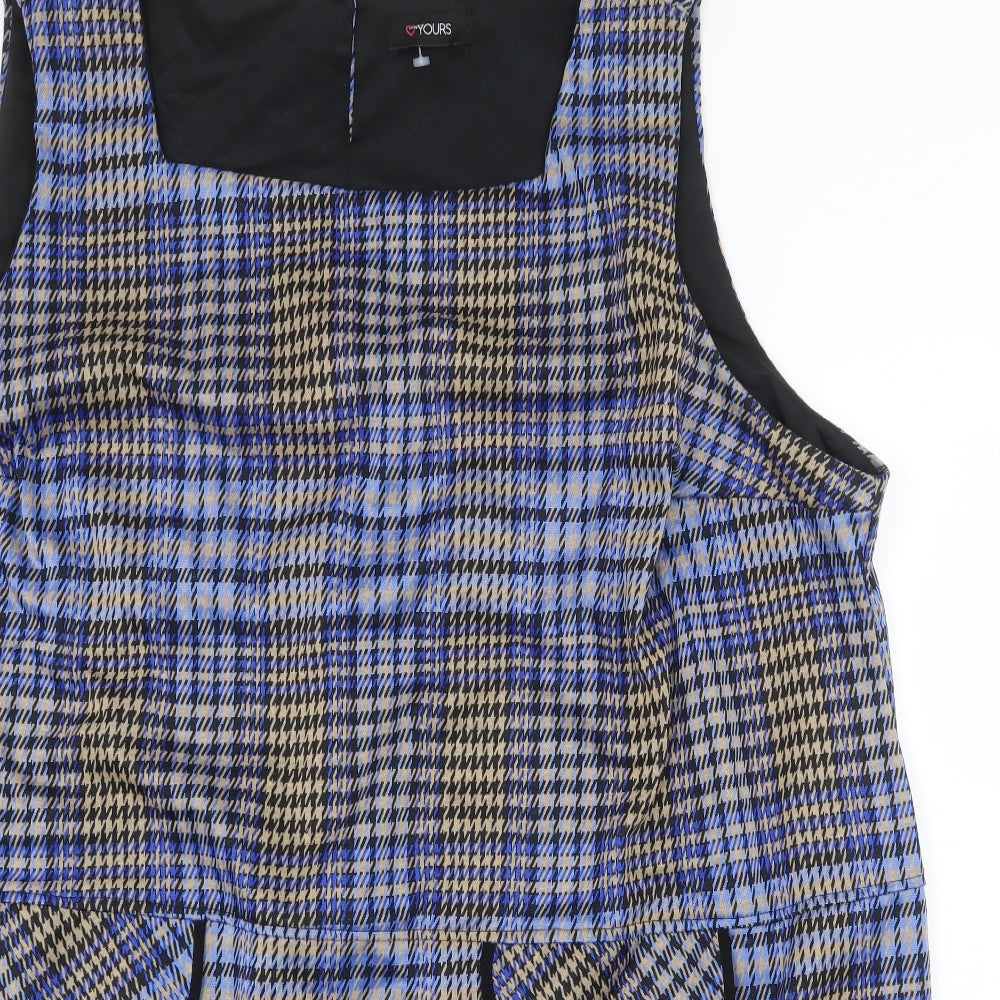Love Yours Womens Blue Plaid Polyester Pinafore/Dungaree Dress Size 30 Square Neck Button