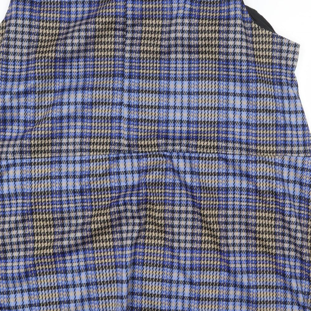 Love Yours Womens Blue Plaid Polyester Pinafore/Dungaree Dress Size 30 Square Neck Button