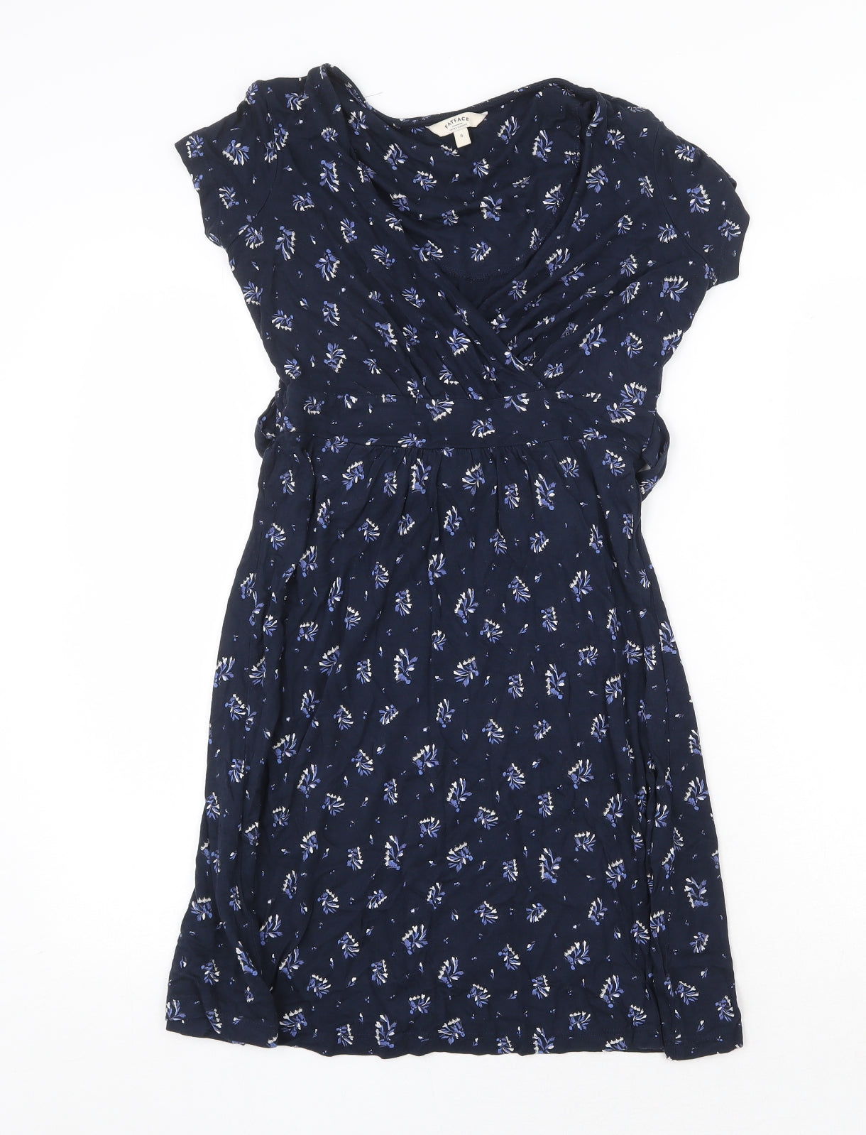 Fat Face Womens Blue Geometric Viscose A-Line Size 8 V-Neck Tie
