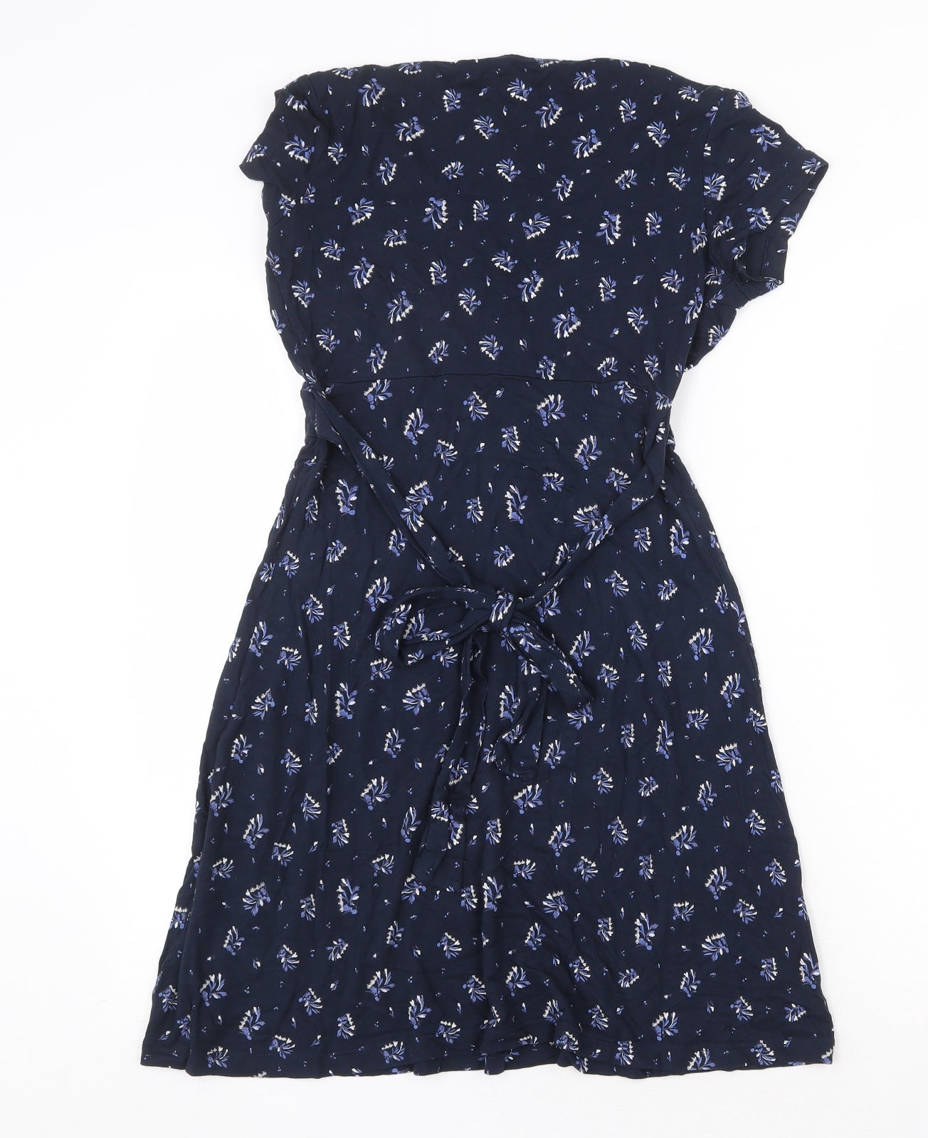 Fat Face Womens Blue Geometric Viscose A-Line Size 8 V-Neck Tie