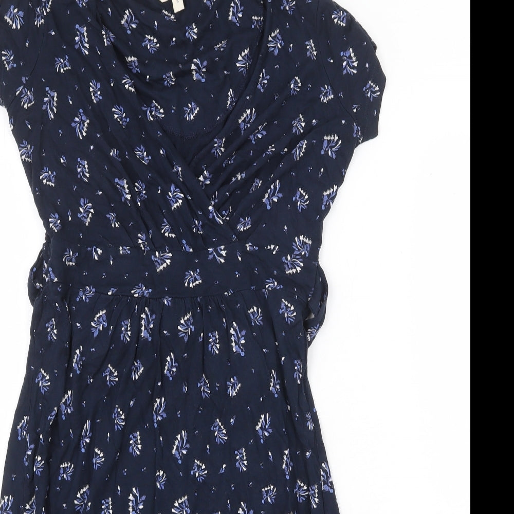 Fat Face Womens Blue Geometric Viscose A-Line Size 8 V-Neck Tie