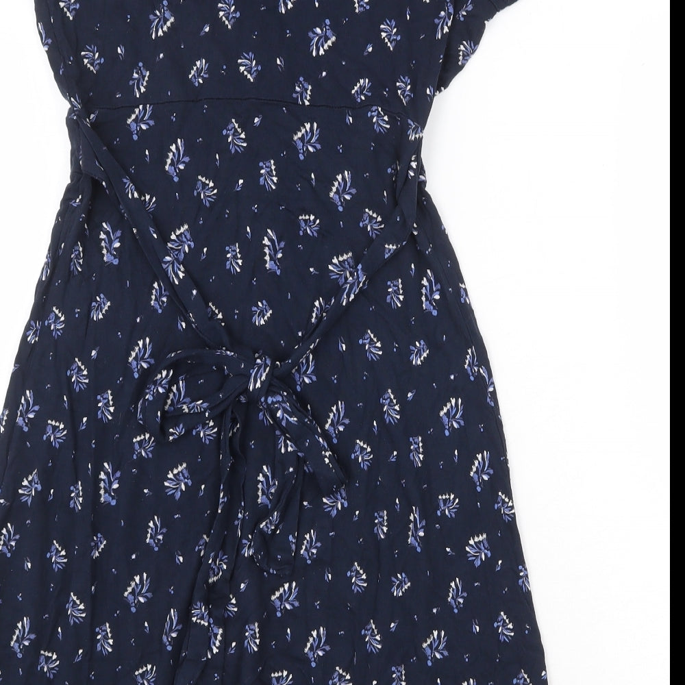 Fat Face Womens Blue Geometric Viscose A-Line Size 8 V-Neck Tie