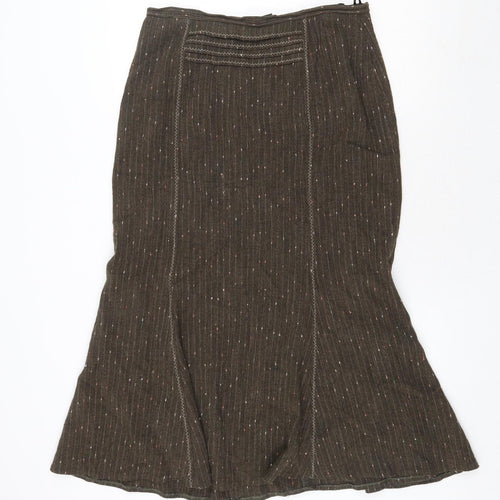 FSR Womens Brown Striped Viscose Swing Skirt Size 12 Zip