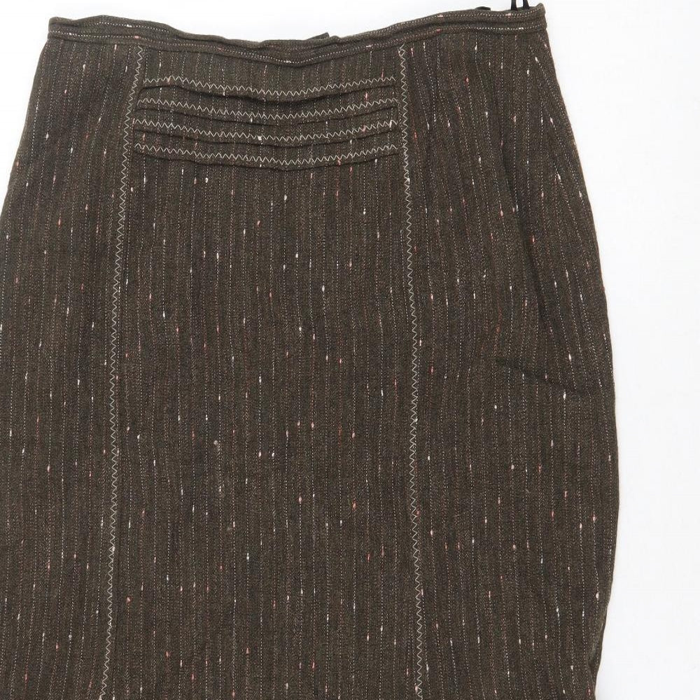 FSR Womens Brown Striped Viscose Swing Skirt Size 12 Zip