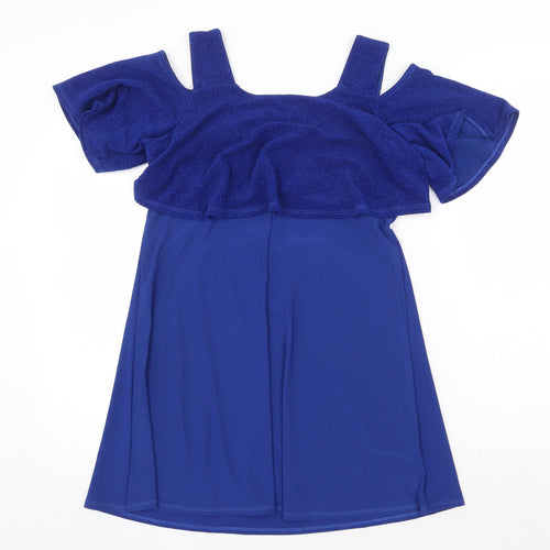 Grace Womens Blue Polyester A-Line Size 8 Round Neck Pullover - Cold Shoulder