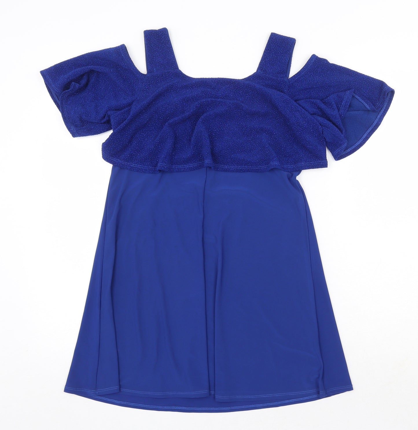 Grace Womens Blue Polyester A-Line Size 8 Round Neck Pullover - Cold Shoulder