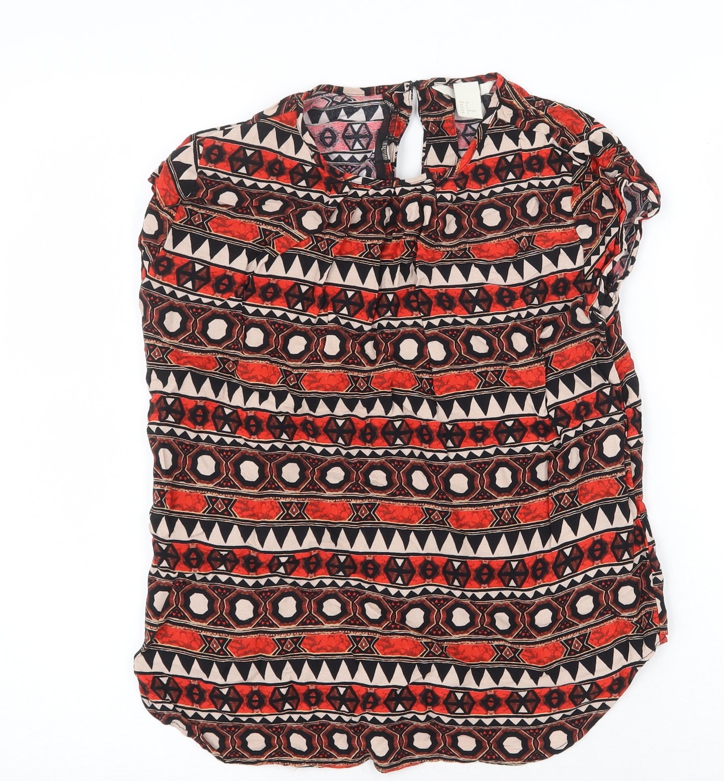 H&M Womens Red Geometric Viscose Basic Blouse Size 8 Round Neck