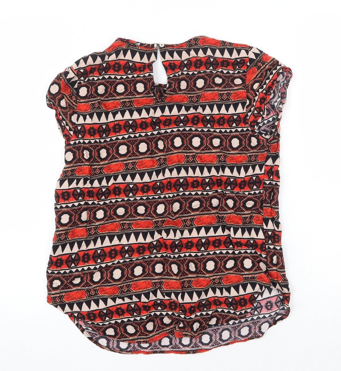 H&M Womens Red Geometric Viscose Basic Blouse Size 8 Round Neck