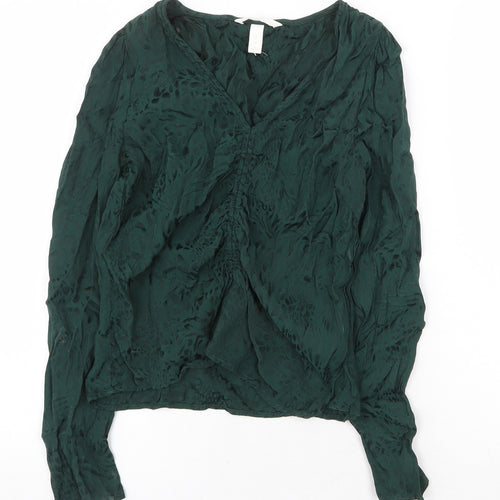 H&M Womens Green Geometric Viscose Basic Blouse Size 6 V-Neck