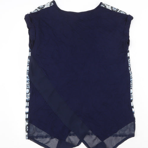Oasis Womens Blue Geometric Polyester Basic Blouse Size S Round Neck