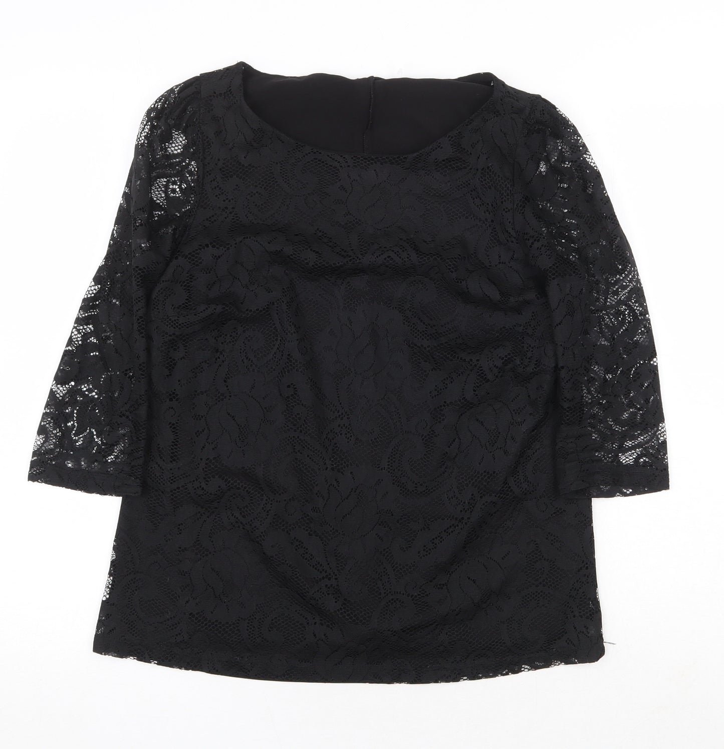 George Womens Black Floral Polyester Basic Blouse Size 12 Boat Neck