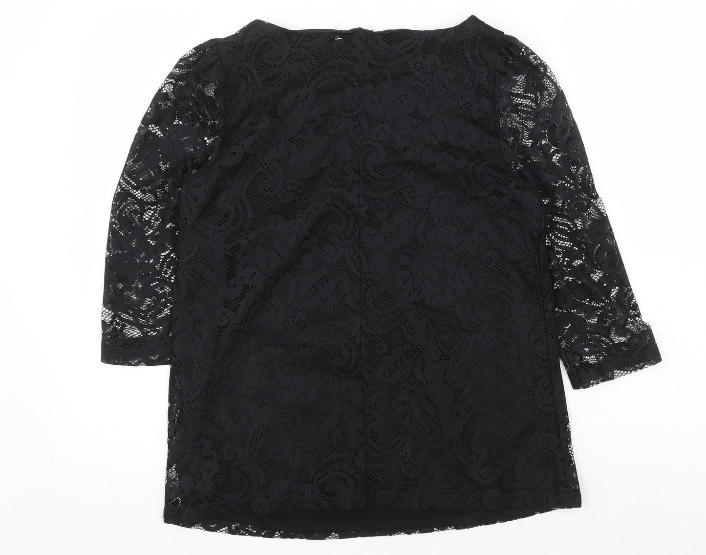 George Womens Black Floral Polyester Basic Blouse Size 12 Boat Neck