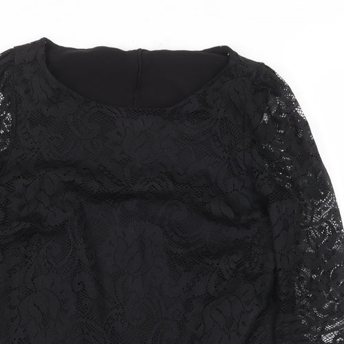 George Womens Black Floral Polyester Basic Blouse Size 12 Boat Neck