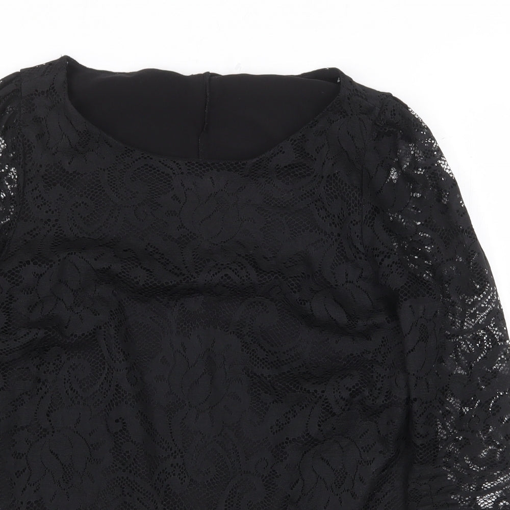 George Womens Black Floral Polyester Basic Blouse Size 12 Boat Neck