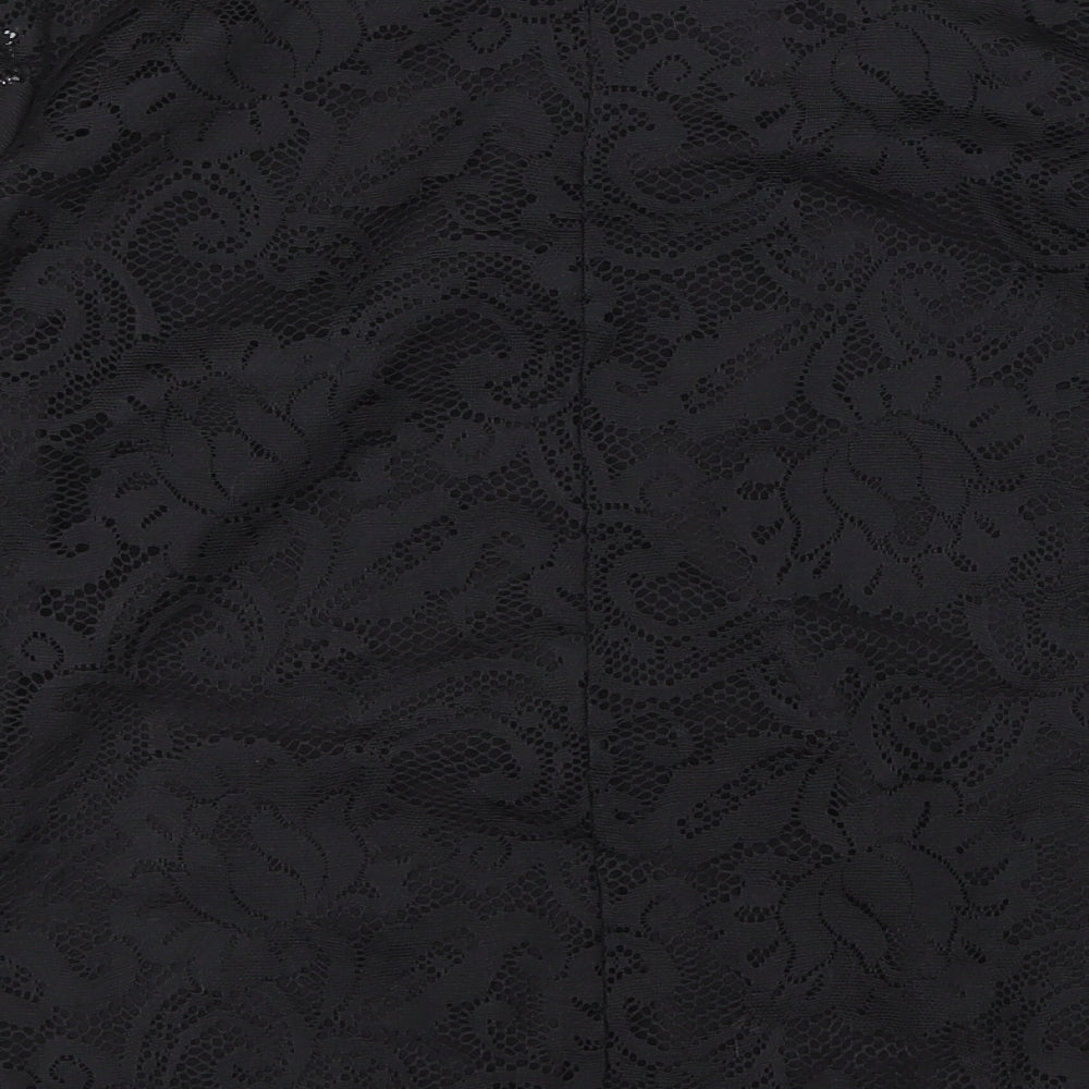 George Womens Black Floral Polyester Basic Blouse Size 12 Boat Neck