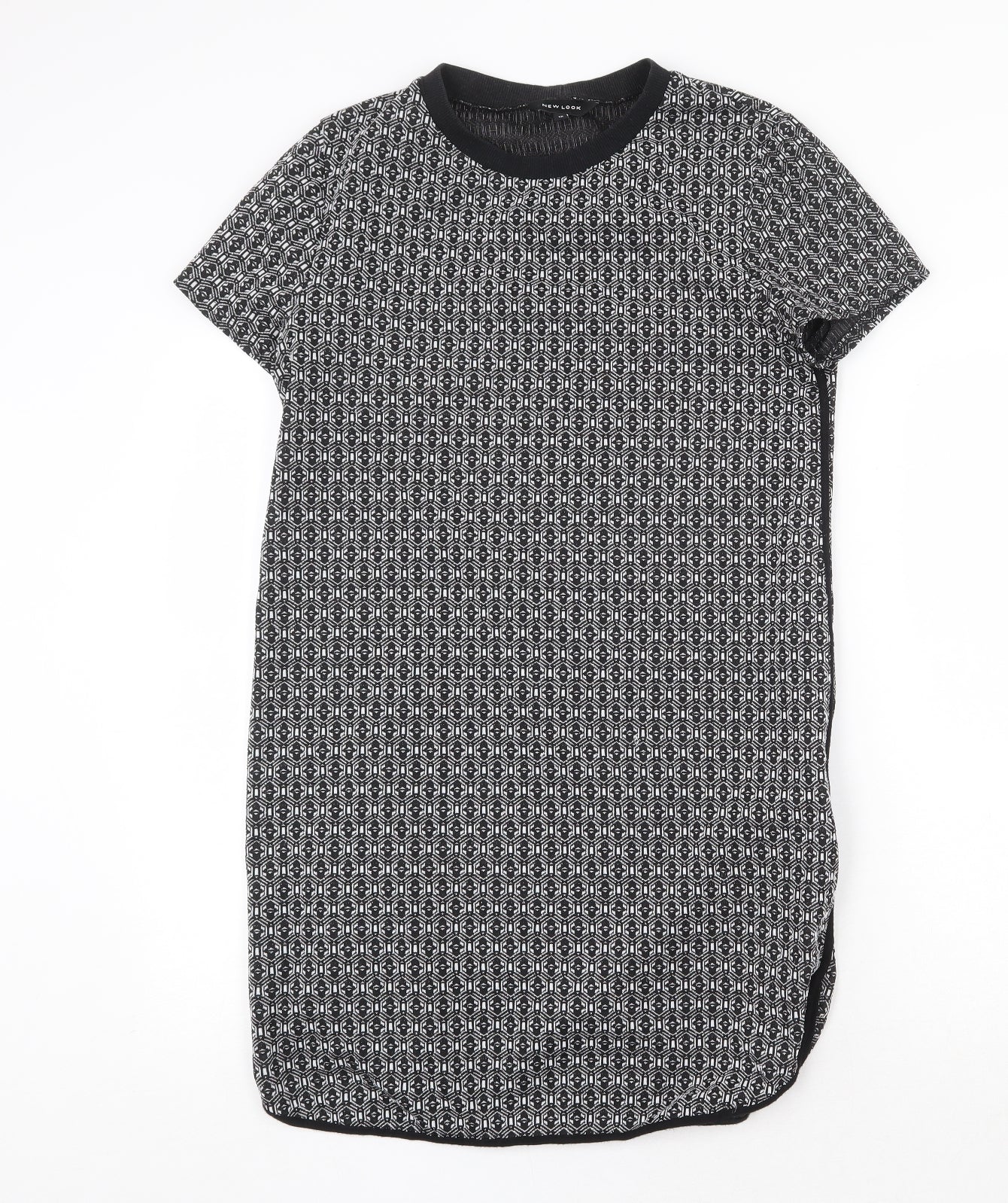 New Look Womens Black Geometric Polyester A-Line Size 12 Round Neck Pullover