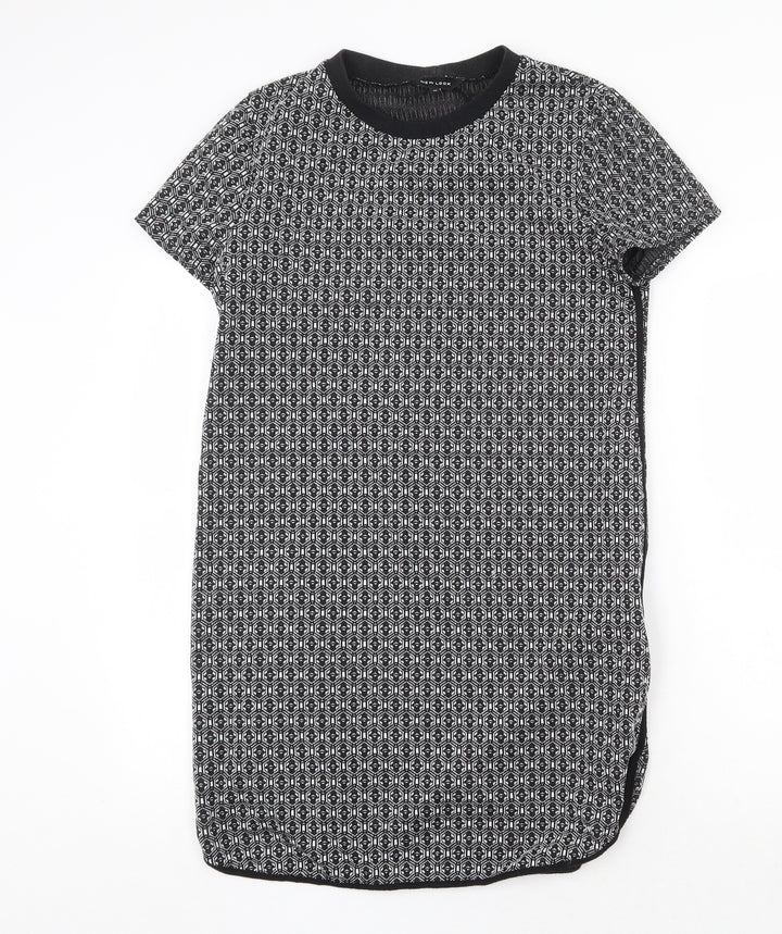 New Look Womens Black Geometric Polyester A-Line Size 12 Round Neck Pullover