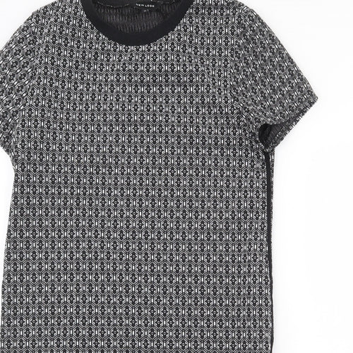 New Look Womens Black Geometric Polyester A-Line Size 12 Round Neck Pullover