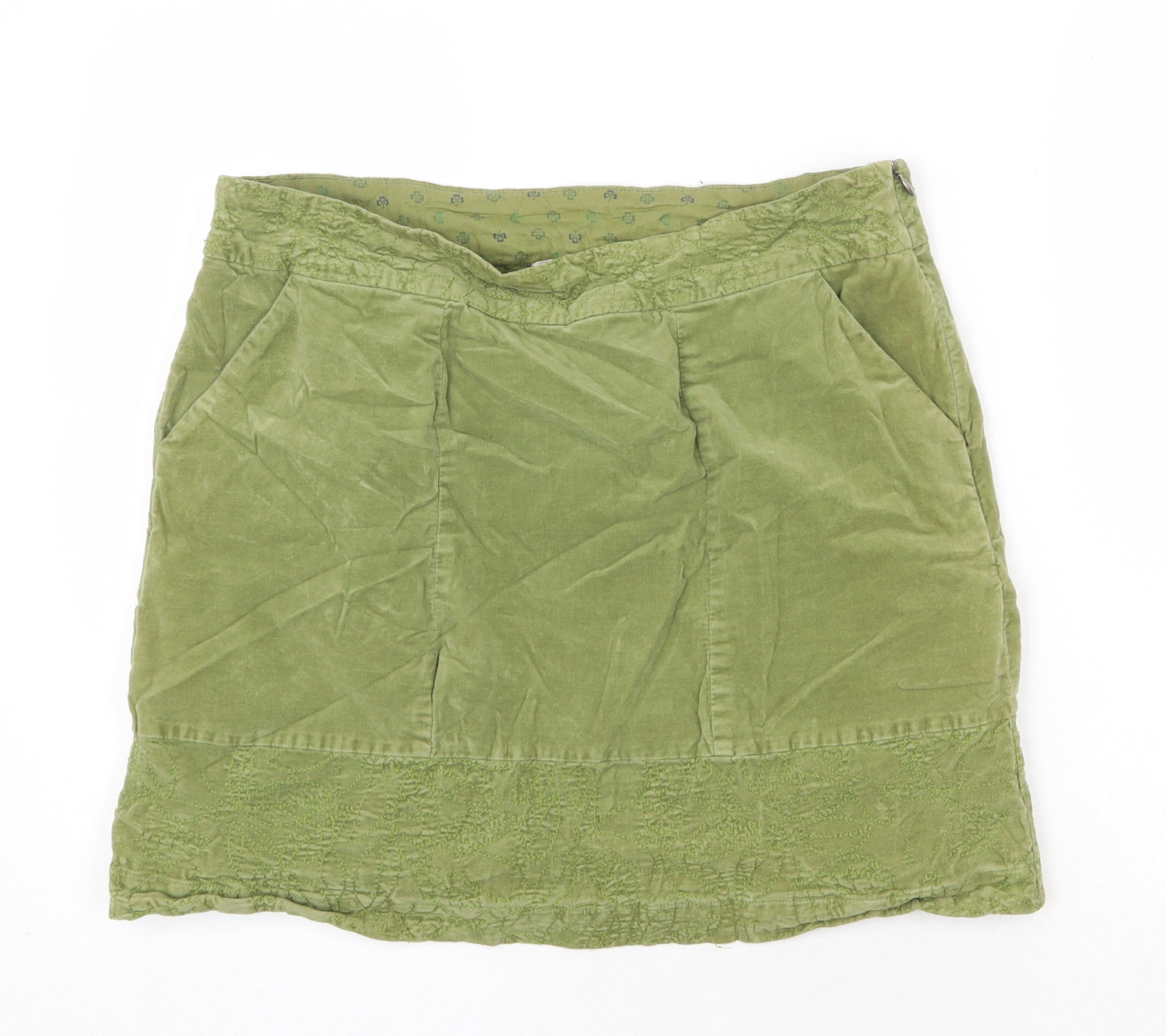 White Stuff Womens Green Cotton A-Line Skirt Size 12 Zip